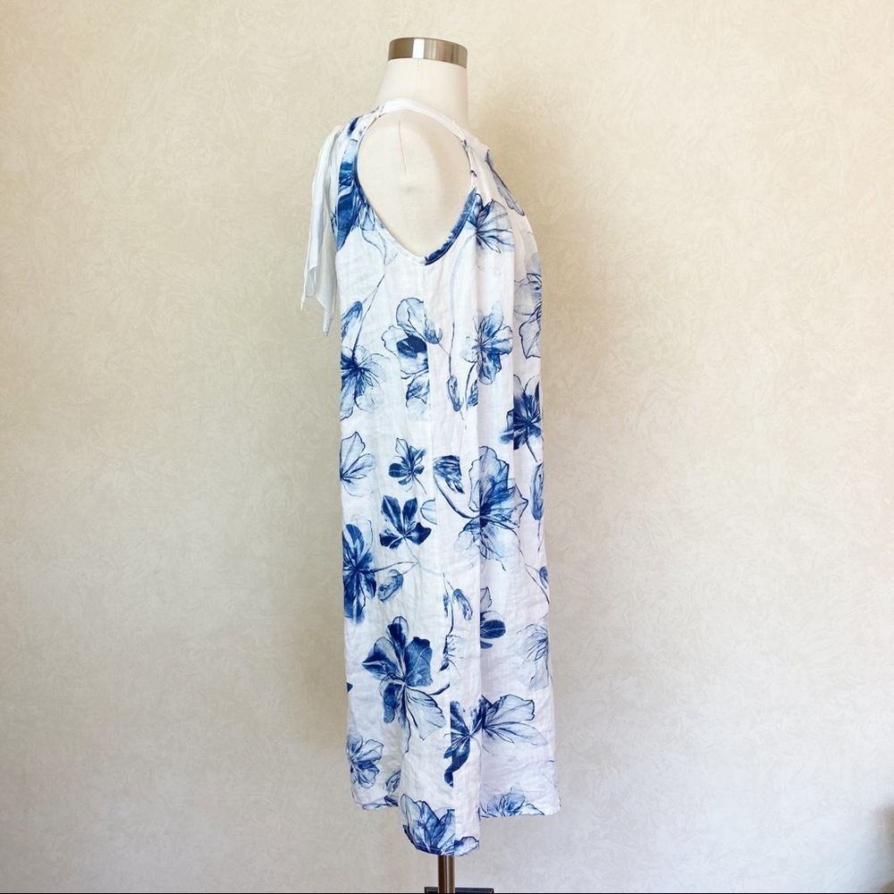 Bellambra Sleeveless Floral Print 100% Linen Dress Blue White Size S NWT - Picture 5 of 12